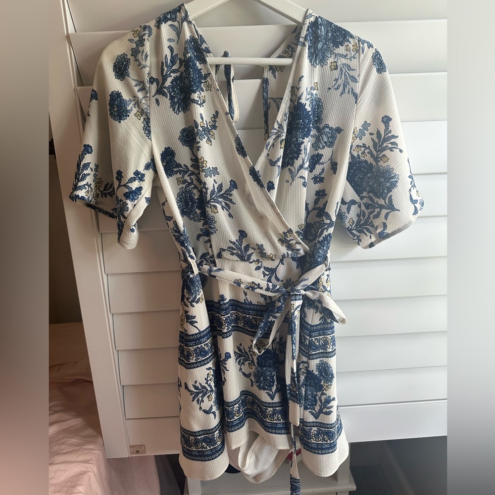 Francescas Blue Floral Open Back Romper